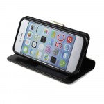 Wholesale iPhone 5C Slim Flip Leather Wallet Case (Black - Black)